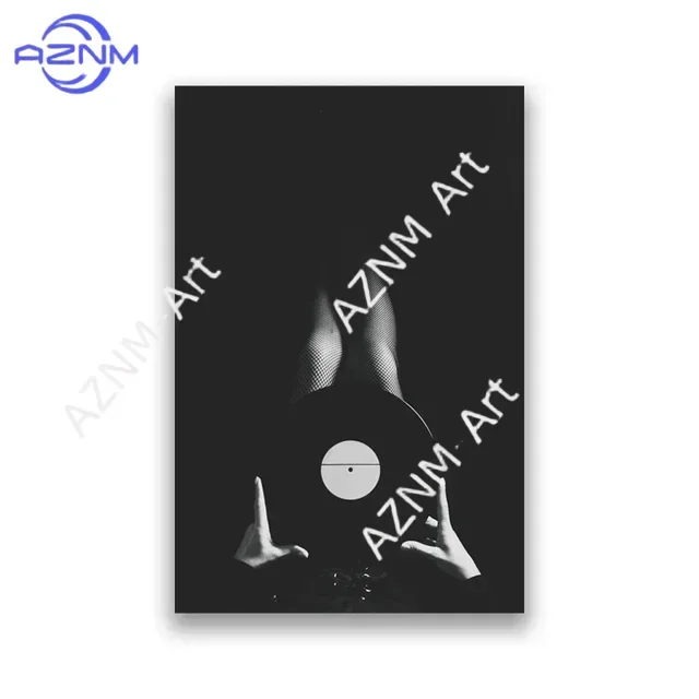 1PC Vintage Music Black and White Vinyl Record Headphone Lyrics Music Studio Canvas Painting Living Room Bedroom Home Decor view 3