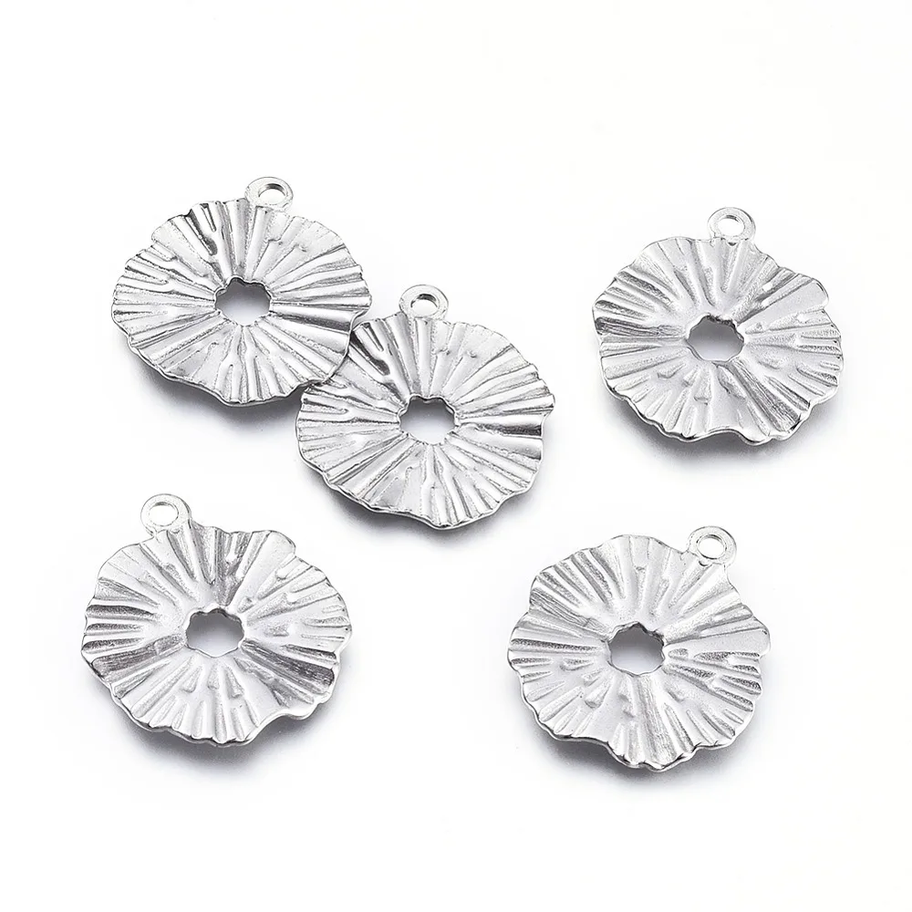 5pcs Tarnish Resistant 304 Stainless Steel Pendants Hollow Lotus Leaf Stainless Steel color 20.5x18.5x1.5mm Hole: 1.5mm