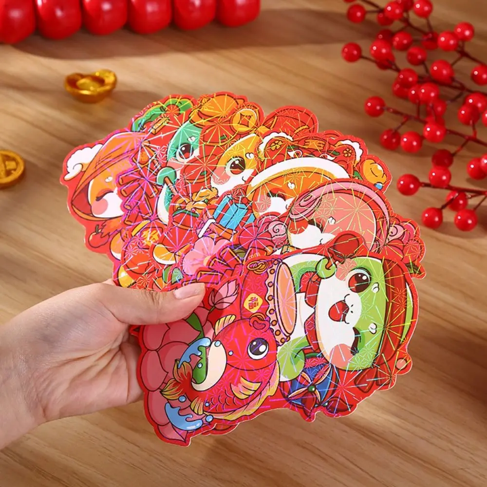 6pcs Laser 2025 Snake Year Red Envelopes Traditional Cartoon Lucky Money Bag Hongbao Blessing Good Lucky Red Packets Bonus