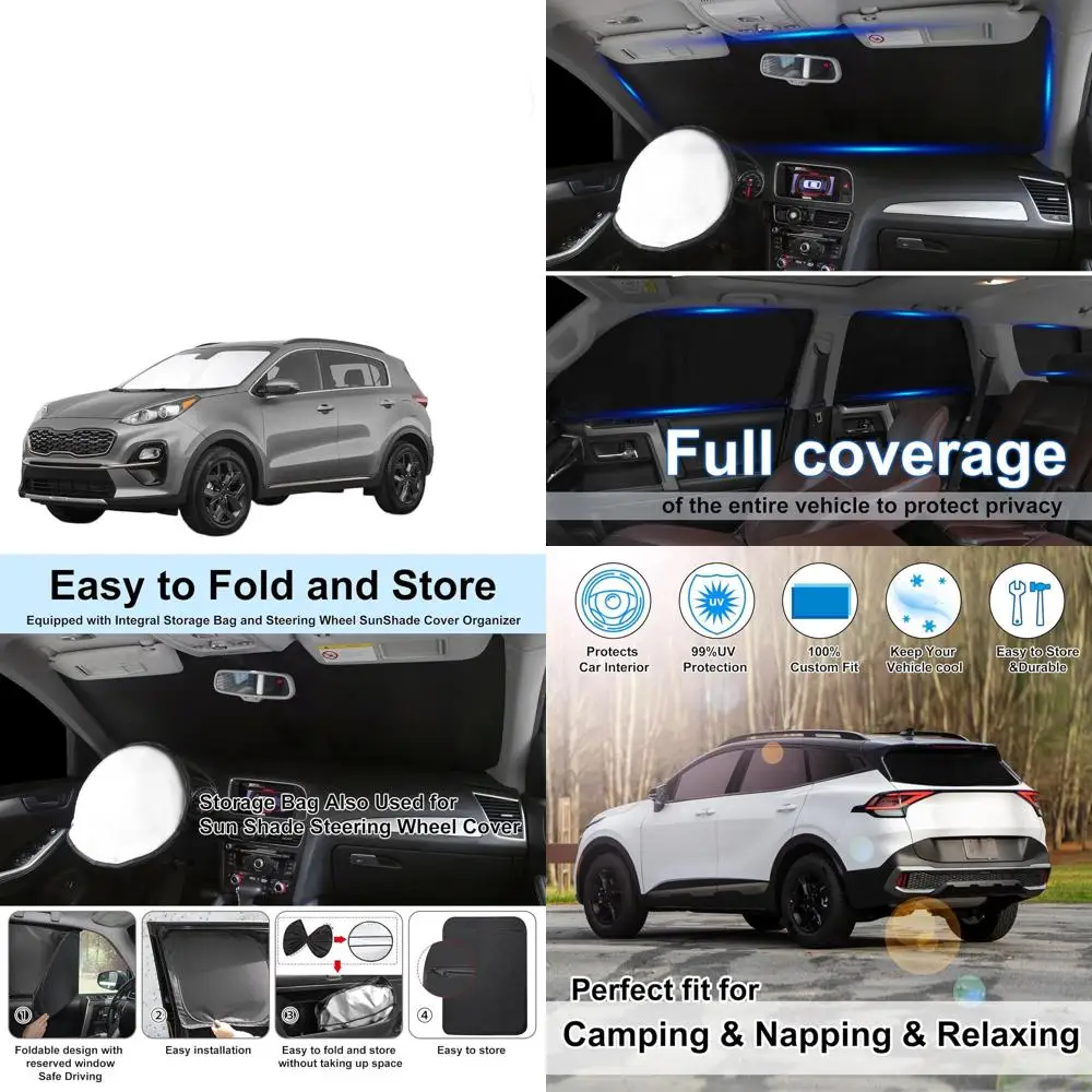 

Настраиваемый солнцезащитный козырек на лобовое стекло для Kia Sportage 2018-2022 гг. — полный комплект с крышками боковых и задних окон для конфиденциальности и температуры