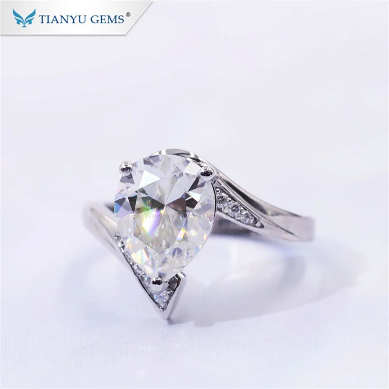 

Tianyu Gems 7x10mm Pear Old European Cut Moissanite Diamond Wedding Ring Luxury Style 14k 18k White Gold Engagement Rings Gifts