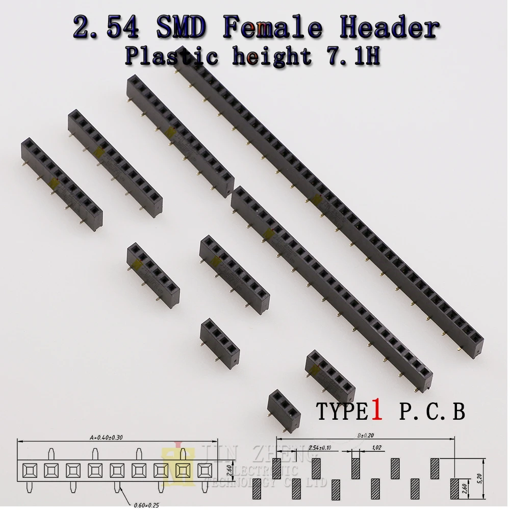 

10PCS SMD TYPE1 2.54MM Pitch H7.1 single row vertical patch dislocation single row needle row mother seat 1X3p4p5p6p8p10p~40p