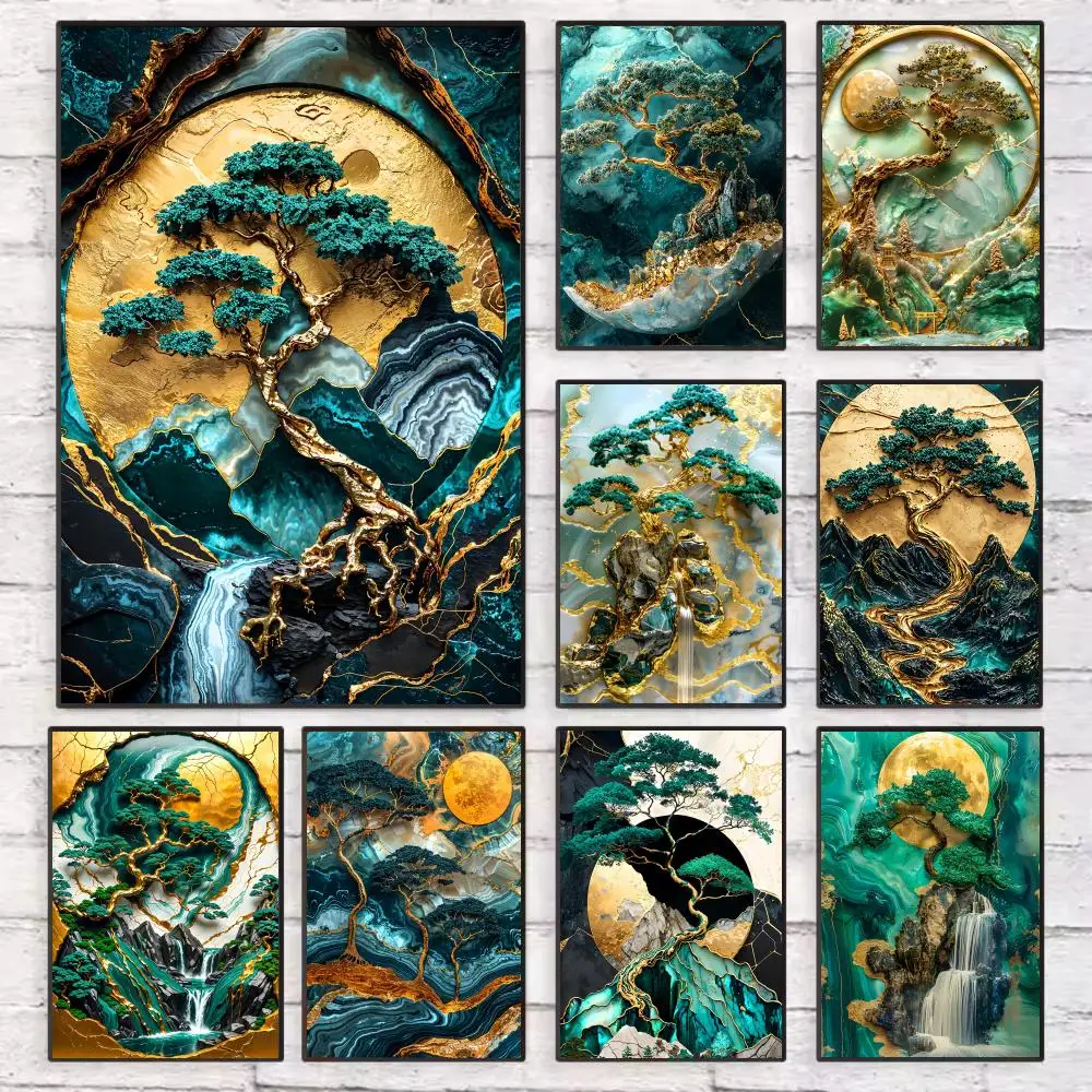 

Golden Tree of Harmony Art Poster Wall Art Sticky for Living Room Bedroom Office Hallway Bar Home Decor Gift Idea