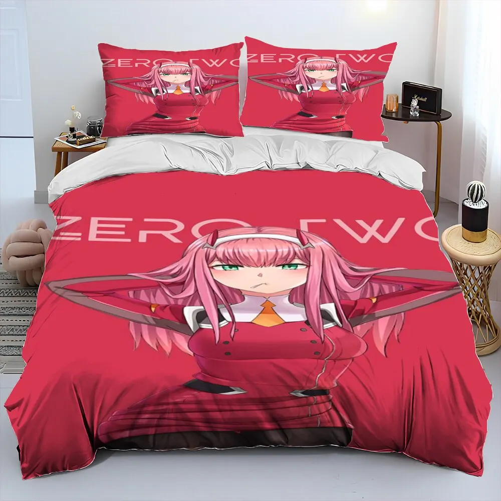 Zero Two DARLING In The FRANXX Cartoon Comforter Bedding Set,Duvet Cover Bed Set Quilt Cover Pillowcase,Queen Size Bedding Set