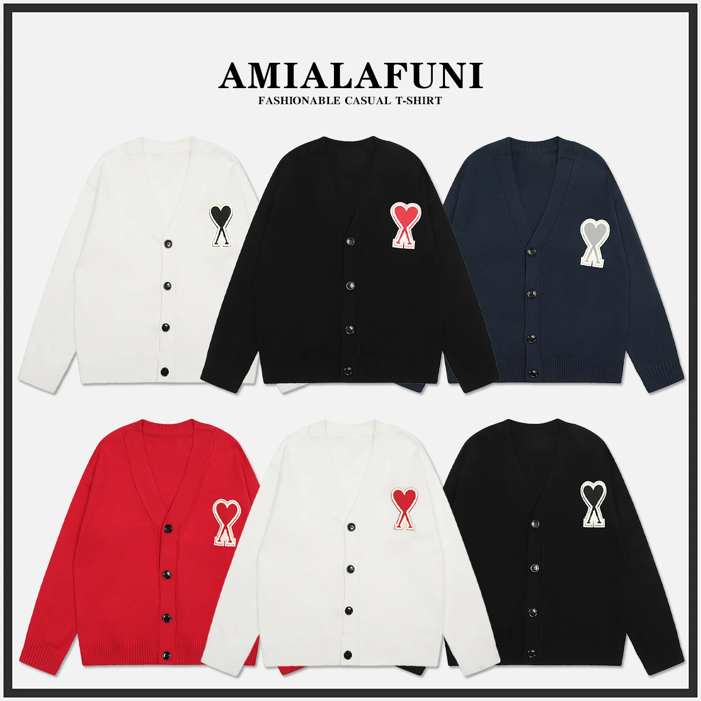 

Aluni Knitted Sweater Autumn Winter ex Heart Button Cardigan Long Sve V-Ne Warm Thi Cotton Casual Faion