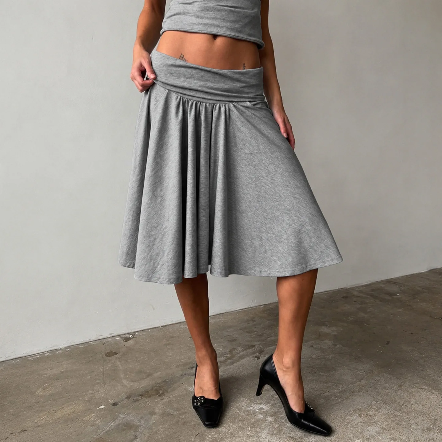Casual Loose A-Line Midi Skirt Basic Pleated Low Waist Umbrella Skirt for Trendy Teens Modal Fabric Autumn Season China Made