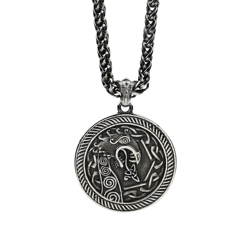 

Viking Wolf Pendant Necklace for Men Stainless Steel Norse Mythology Jewelry Wizard & Warrior Necklace Viking Wolf Amulet Gift