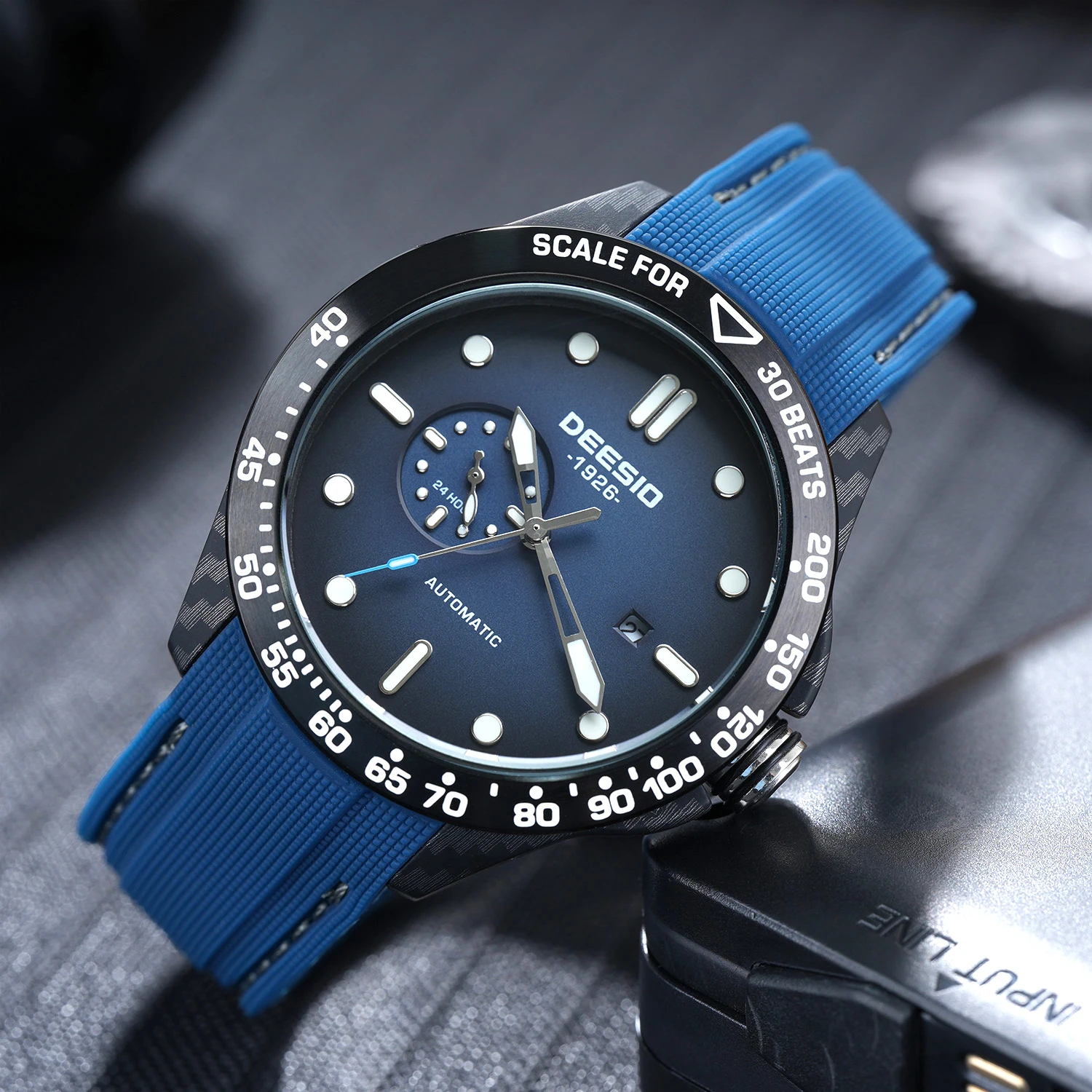 Deesio Luxury Full Automatic Mechanical Watch for Men| Upgrade Carbon Fiber Case 80g Lightweight | 50Bar Waterproof Sport Casual Wristwatch|Minimalist Simple Design|Dual Luminous Hands Silicone Strap|Fashion Business Daily Wear Mens Gift Outdoor Sporty