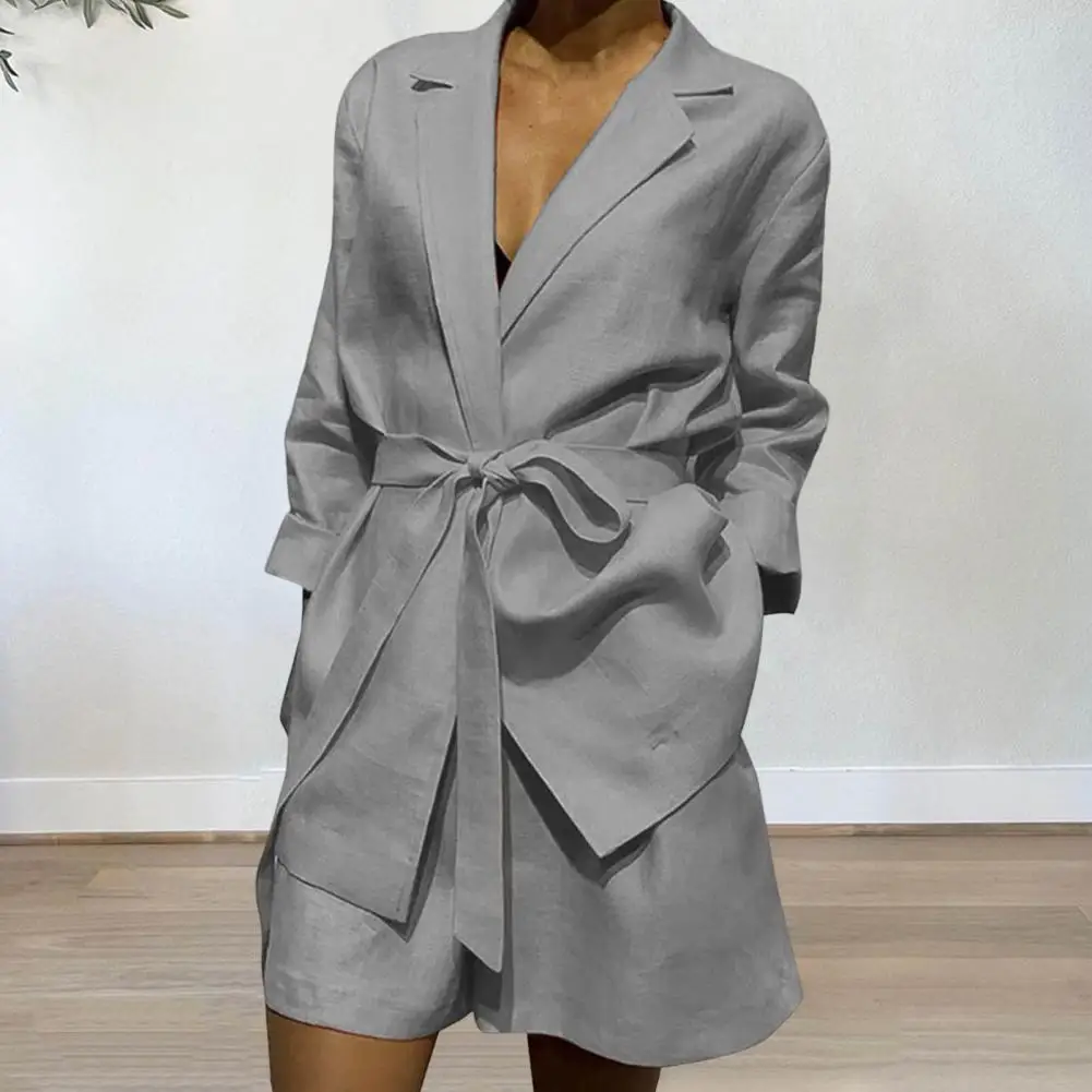 Women Shorts Set Pure Color Women Pants Set Single Breasted Long Sleeve Suit Jacket Shorts Elegant Commuting Two Piece Set