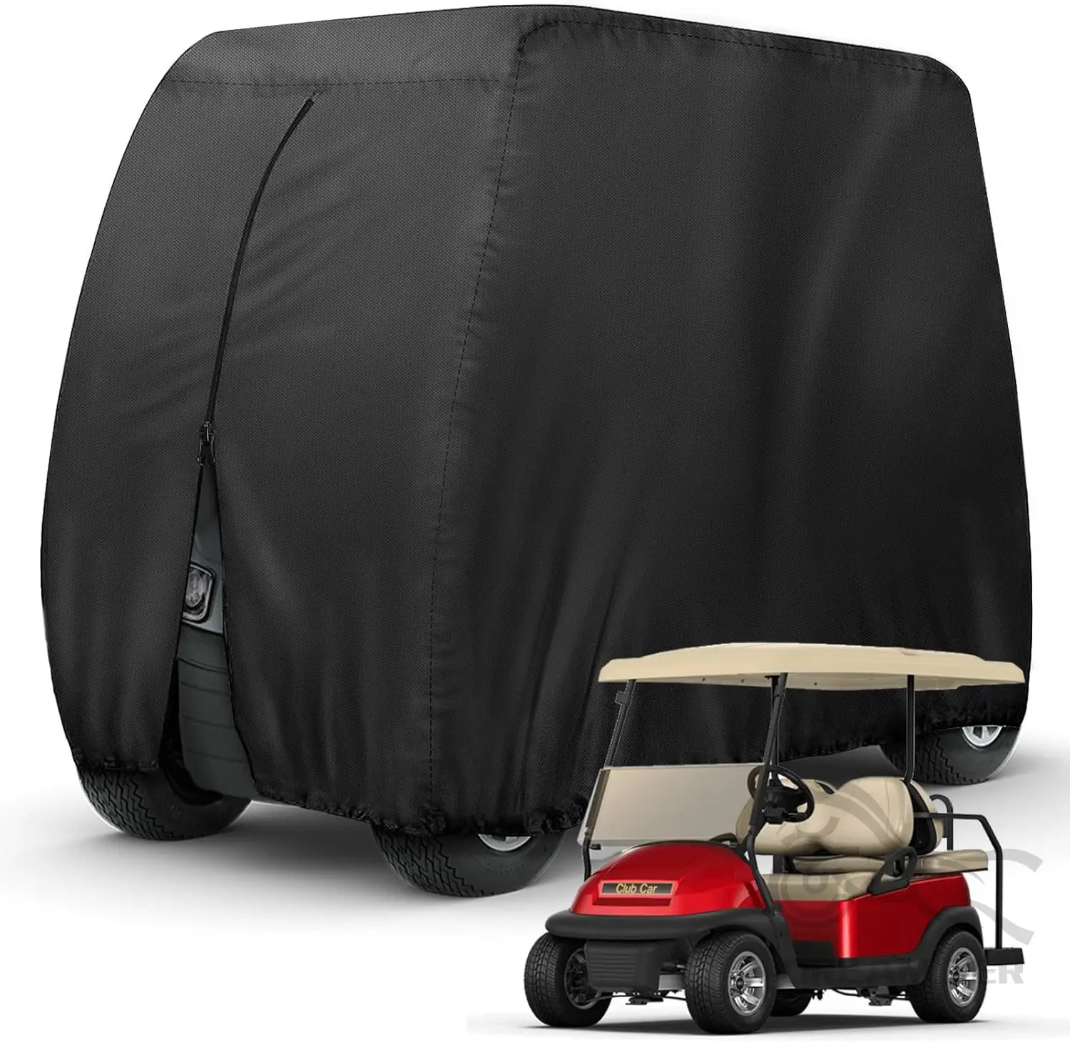 

2 Passenger Golf Cart Cover 420D Waterproof Durable Polyester Golf Cart Cover with Three Zipper Doors Windproof Sunproof