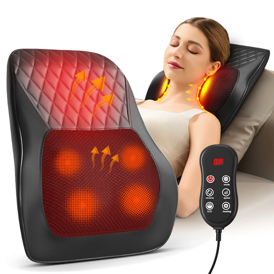 Electric Shiatsu Head Neck Cervical Ttraction Body Massager Car Back Pillow with Heating Vibrating Massage Device