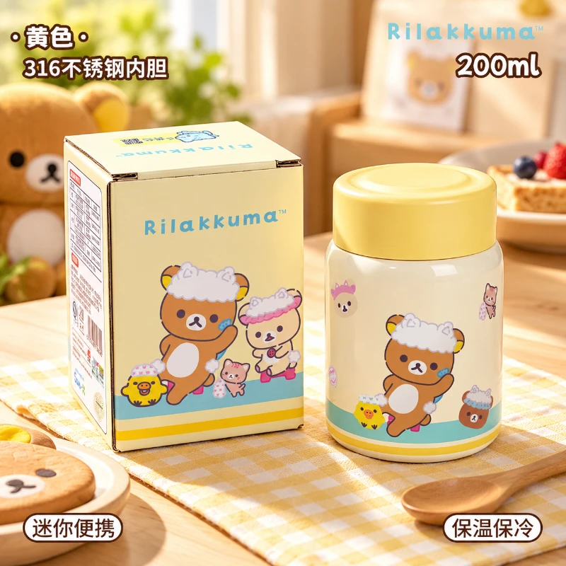 New Rilakkuma Mini Stainless Steel Thermos Portable Pocket Kettle Leak-Proof Cold Drink Office Drinking Cup Holiday Souvenir.