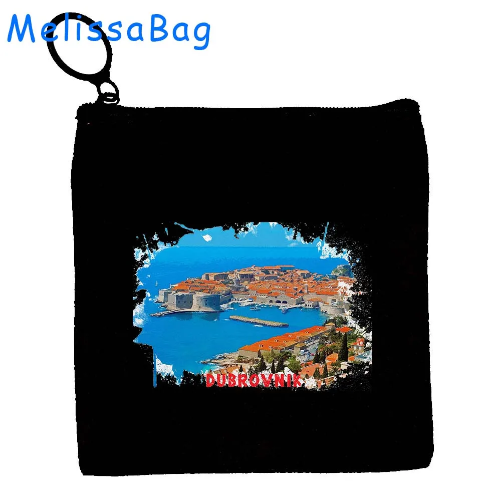 Dublin Ireland Dubrovnik Croatia Edinburgh Pyramid Egypt Watercolor Ink Painting Canvas Bag Coin Purse Key Case Bag Zipper Pouch