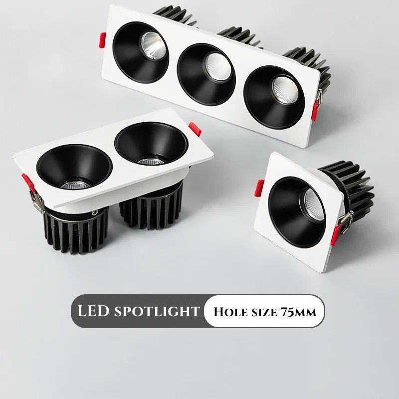 Kwadratowe wbudowane reflektory LED COB oświetlenie kratki oprawy sufitowe typu downlight 1/2/3/4/głowica, salon bez oświetlenia głównego 9W12W