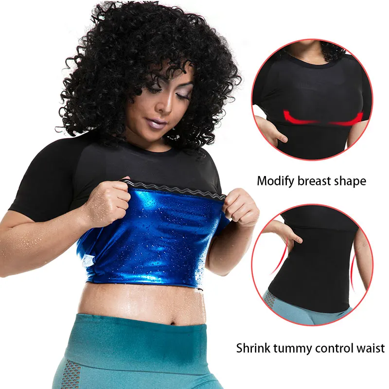 Women's Sauna Sweat Shirt Athletic Tee Compression T-Shirt Heat Trapping Sauna Vest for Women Weight Loss Body Shaper