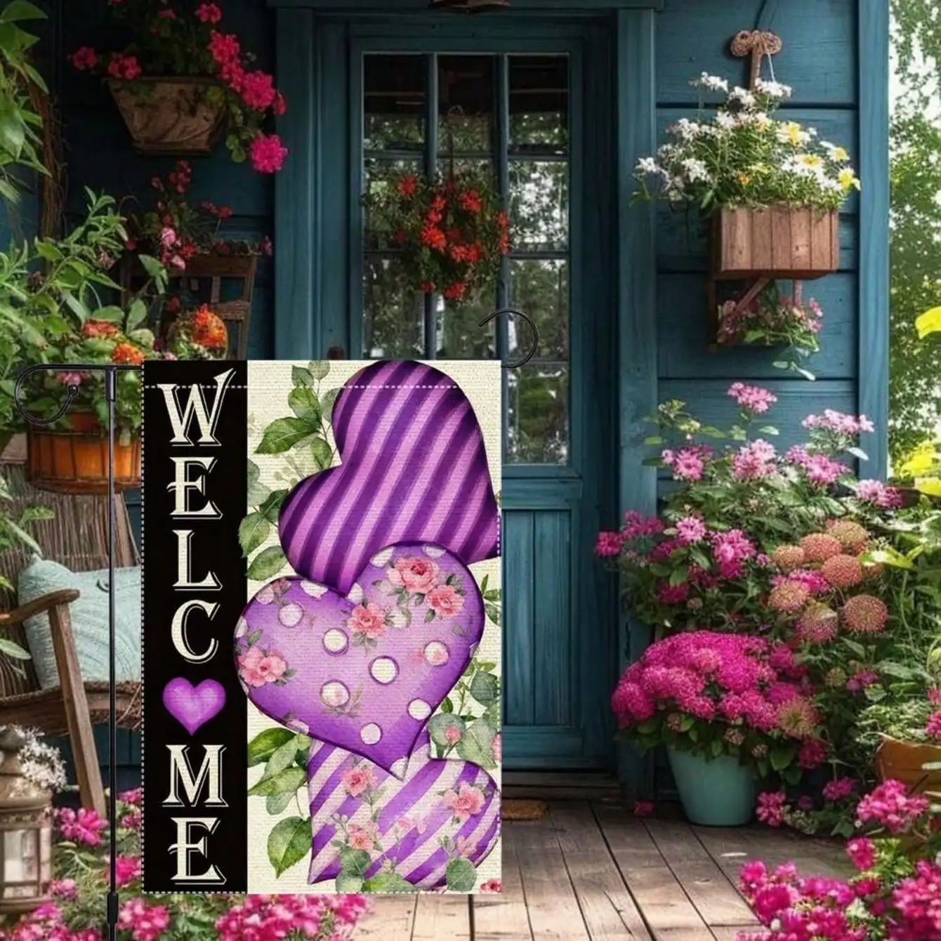 

Двусторонний садовый флаг 12x18 дюймов, с цветочным узором ко Дню святого Валентина, из мешковины, для весеннего декора на открытом воздухе, без флагштока