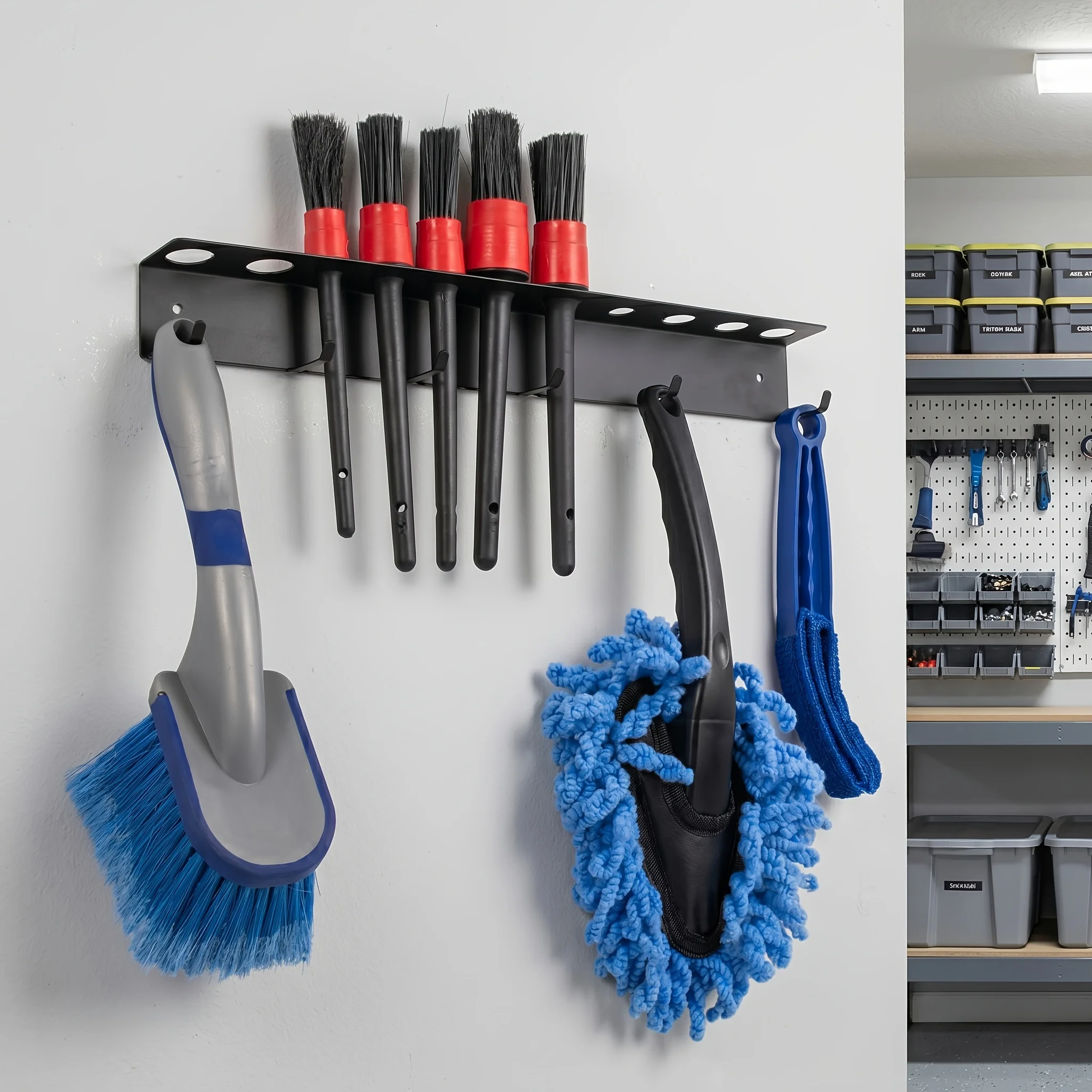 Car Wash Brush Holder Wall Mount, Heavy Duty Garage & Workshop Tool Organizer Rack, Rust-Resistant Powder-Coated Metal Storage