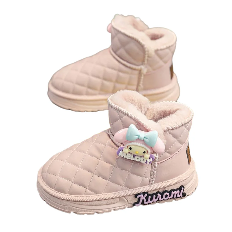 Sanrio Girl Cotton Boots Kuromi My Melody Thicken Keep Warm Child Boots Cartoon Kawaii Waterproof Shoe Plus Velvet Short Boots