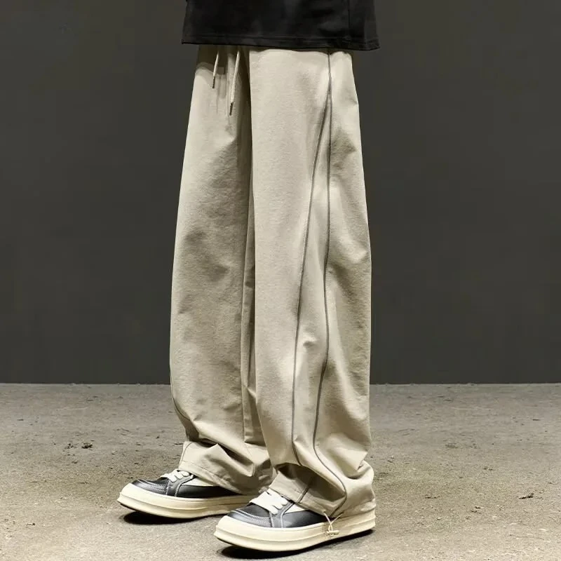 

Корейская версия, модные мужские однотонные простые базовые повседневные модные свободные широкие брюки-карго с прямыми шнурками, мужские брюки