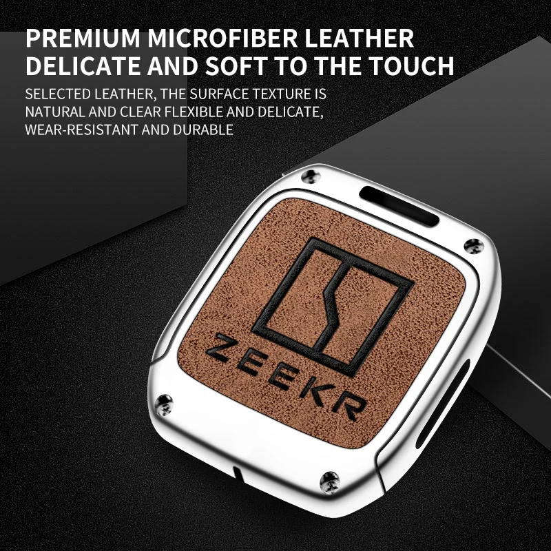 Zinc Alloy Leather Car Key Case Cover for Zeekr 001 Protection Key Chain Keychain Holder Shell Fob Bag Interior Accessories