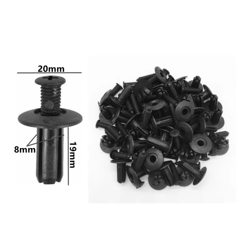 100 Pièces Rivets Plastique 6mm Voiture - Clips Pare-chocs Garde-boue Universels Noirs EVGATSAUTO