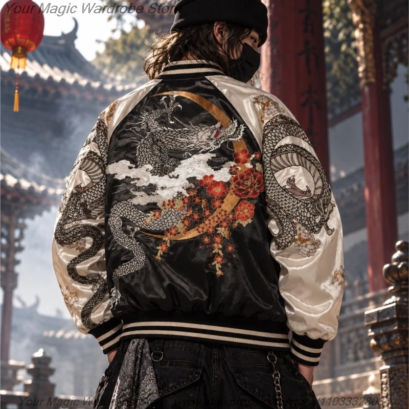 Asian Japanese Sukajan Style Embroidered Souvenir Jacket Outerwear Coat Yokosuka Embroidery Baseball Uniform for Couples
