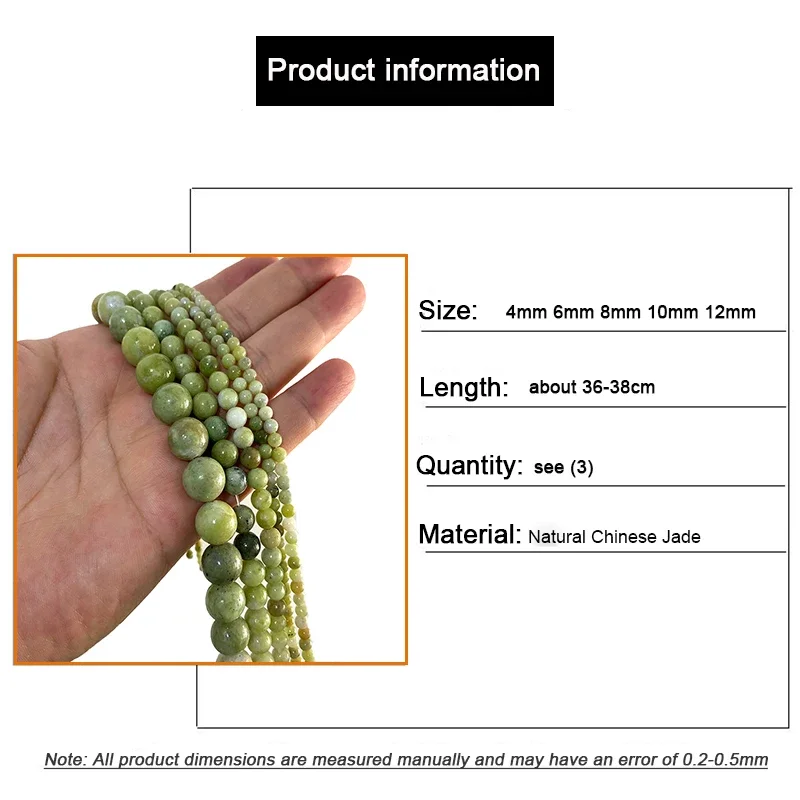 AAA Natural Chinese Jade Stone Beads Loose Round Green Gemstone For Jewelry Making DIY Bracelet Earrings Accessories 4-12MM