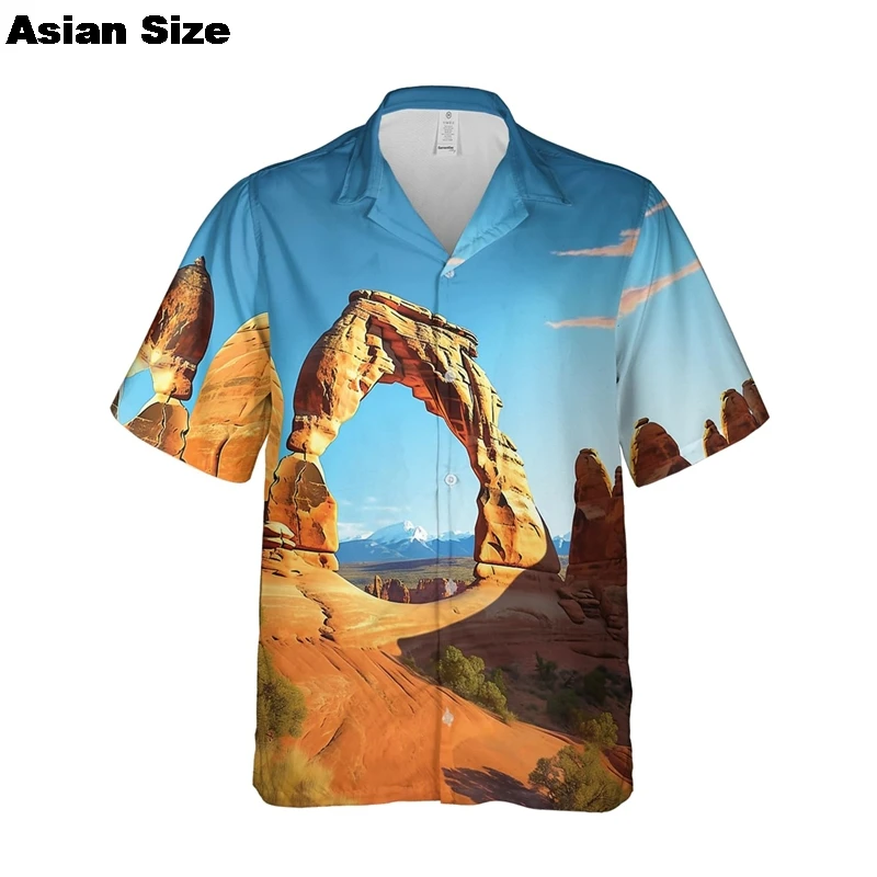 Men's Travel Souvenir Hawaiian Shirts National Parks Printed Button Down Mens Hawaii Shirt American Attractions Short Sleeve