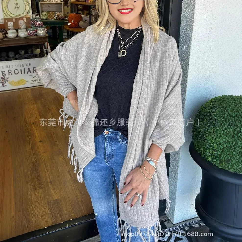 

Новый кардиган, свитер с рукавами «летучая мышь», шаль, вязаная куртка с бахромой, модная женская куртка 2025 года, новинка весны и осени High Street