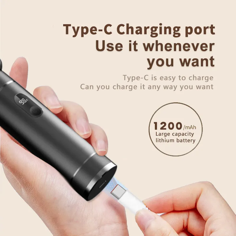 مطحنة قدم كهربائية قابلة لإعادة الشحن - بطارية USB/بطارية مزدوجة الطاقة، أداة باديكير لإزالة مسامير القدم والجلد الميت