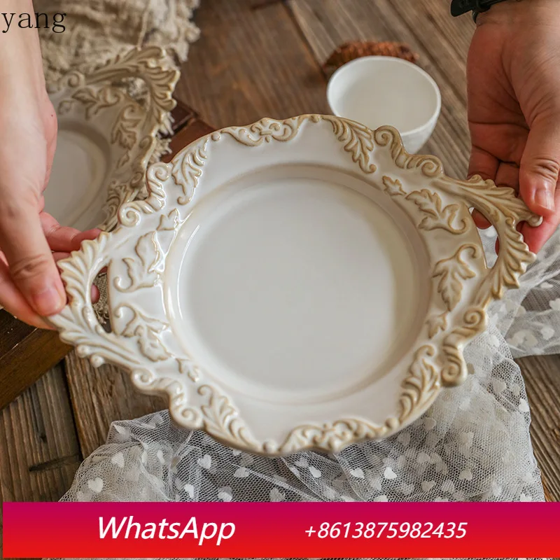 CX kiln change retro relief plate ceramic pasta plate dessert western food plate