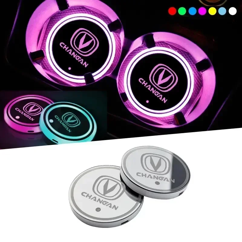 Led Car Water Cup Mat Drink Holder for Changan Cs55 Plus Univ Unik Unit Cs35 Cx70 Hunter Emblem Auto Interior Decorative Lights