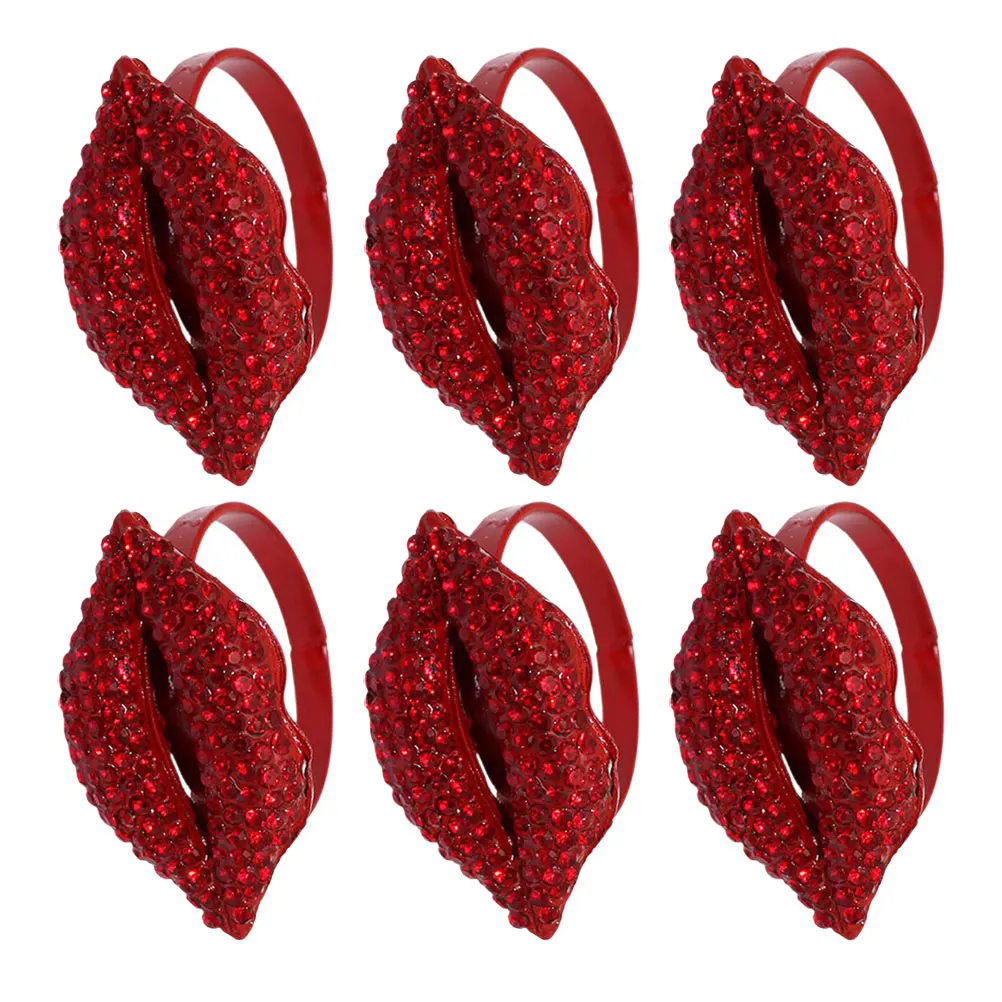 

6pcs Rings Red Lips Heart Design Romantic Table Setting Valentine Heart Design Napkin Ring Kitchen Bar Accessories