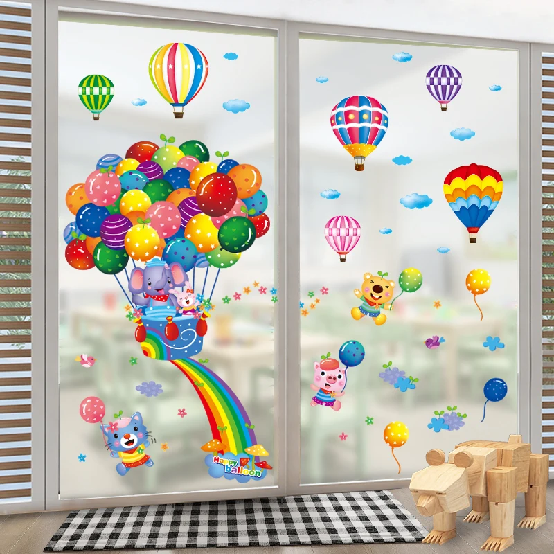 Hot Air Balloons Wall Sticker DIY Animal Pegatinas Mural Decals for Kids Rooms Baby Bedroom Kindergarten Nursery Home Decoration