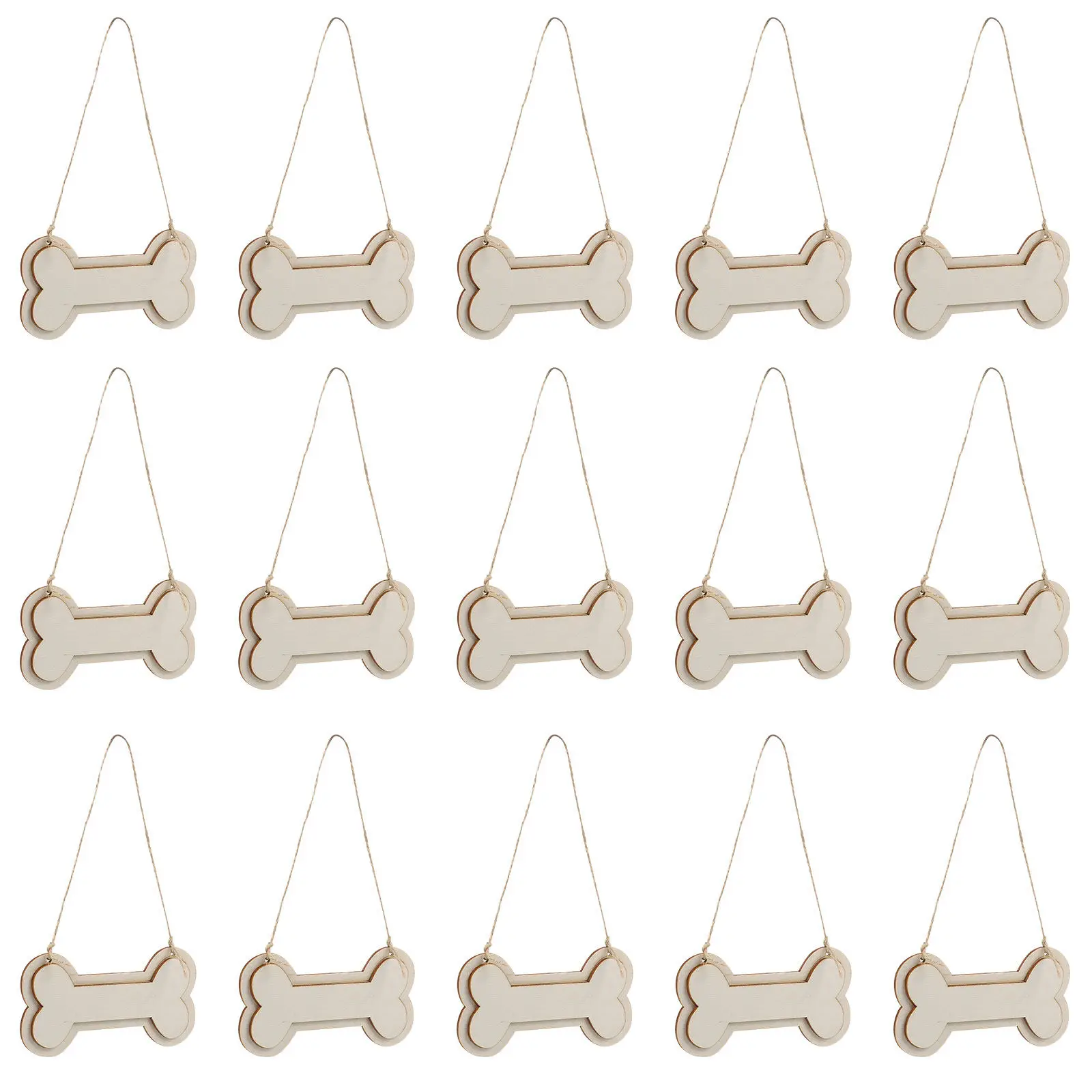 30pcs Wooden Dog Bone Hanging Signs – Unfinished Blank Wood Slices with Hemp Rope for DIY Home & Party Decor