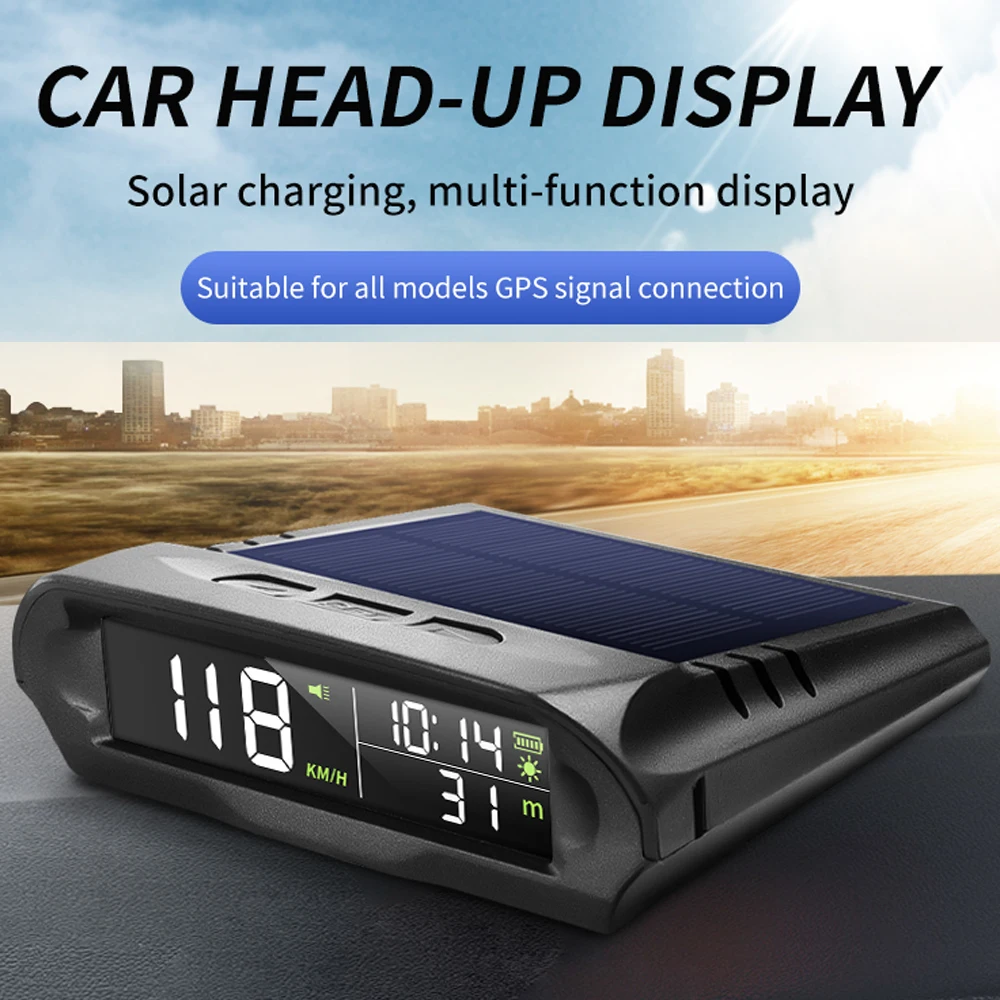 Car Wireless GPS Solar Head Up Display Mph KM/H Speedometer Time/Speed alarm/Temperature/Altitude HUD Display Car Clock