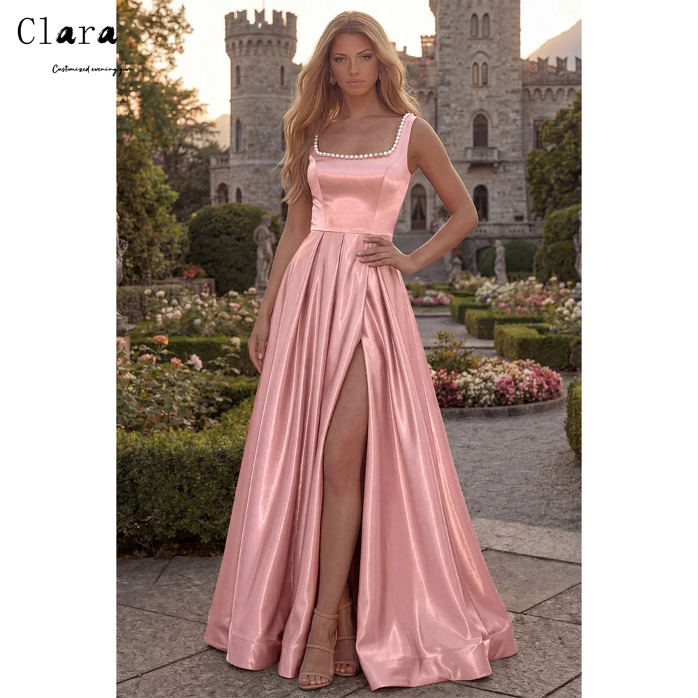 Clara Custom Pink Side Slit A Line Beaded Elegant Evening Dresses for Woman Luxury Dresses for Prom Dress 2026 Party Long Dress