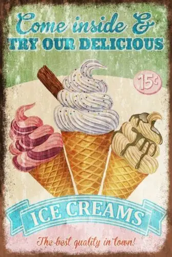 Ice Cream Advert Aged Look Vintage Retro Style Metal Sign Plaque Letter Box Gift sign