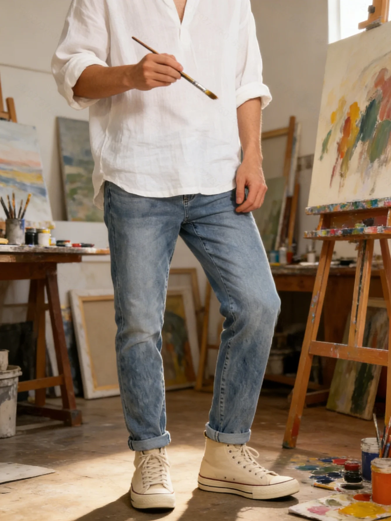 Men's Neo-Chinese Green Style Slim Fit Pants for Spring Chinese Style Garden Party