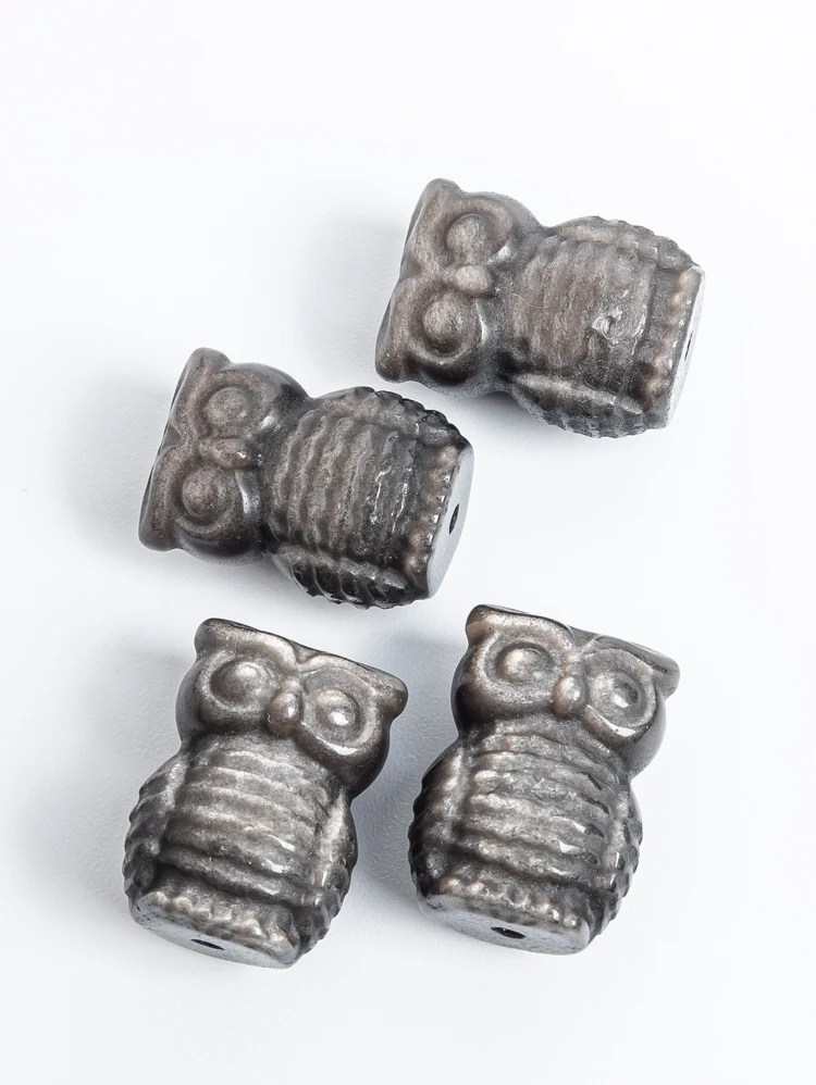 5Pcs Silver Obsidian Wise Owl Pendant 18x13x10MM Silver Black Symbol of Wisdom Charms for Spiritual DIY Jewelry Making view 4