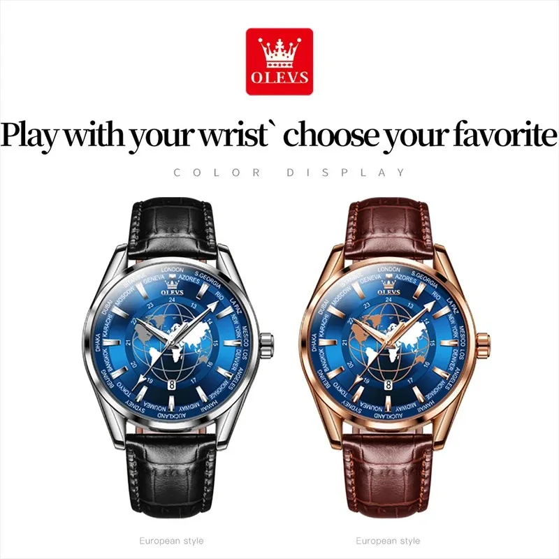 OLEVS 9926 Reloj de cuarzo de moda Correa de reloj de cuero Reloj de pulsera con esfera redonda Calendario luminoso