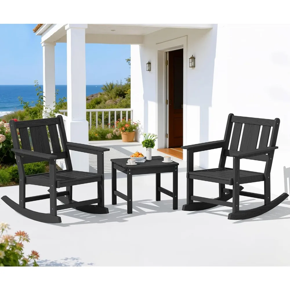 

Outdoor Rocking Chair Set of 2 with Side Table, All-Weather HDPE 3 Piece Patio Furniture Set, Outdoor Bistro Set, Customized