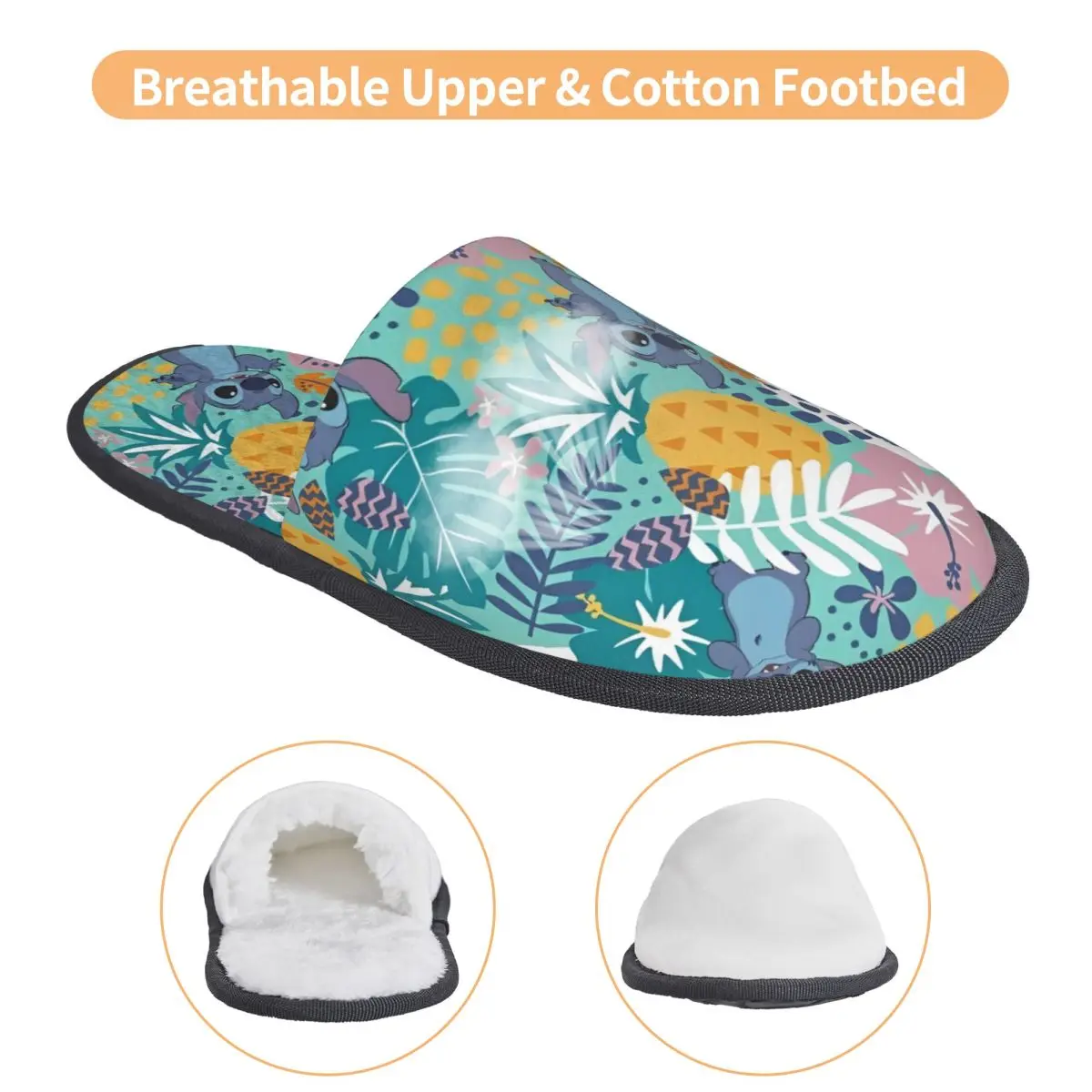 Stitch Green Leaves House Slippers Non-skid Anime Soft Household Fur Slippers Slides Bedroom