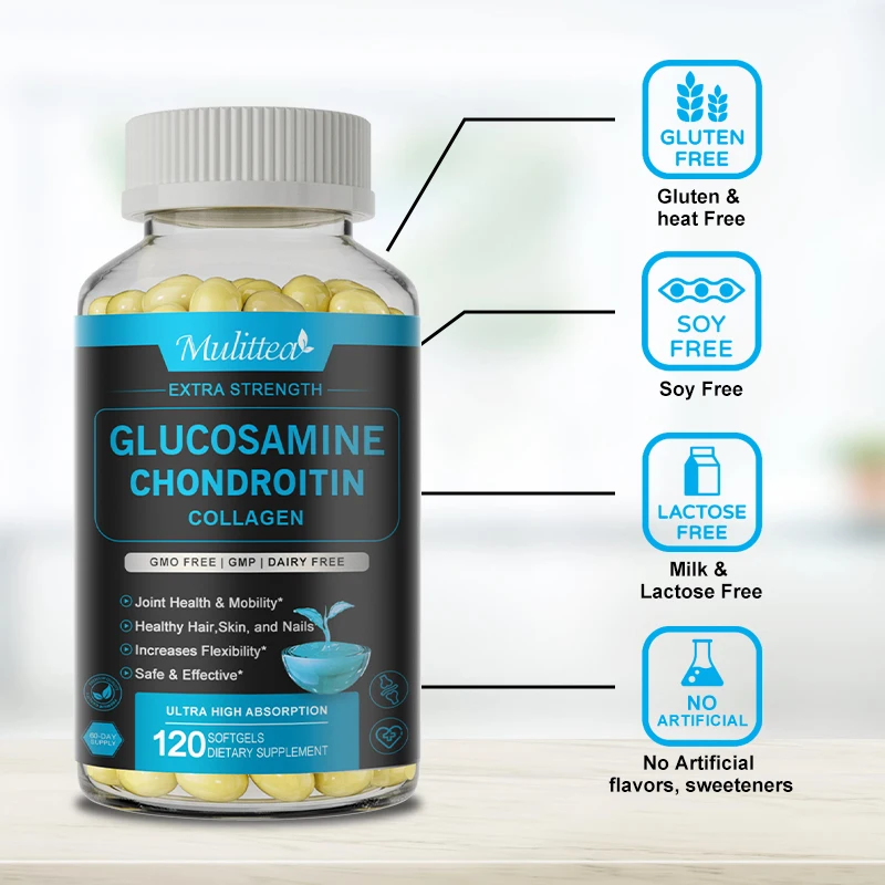 Alternative view of Cápsulas de condroitina de glucosamina Mulittea con vitamina MSM D3 sin OGM, suplementos alimenticios saludables sin gluten