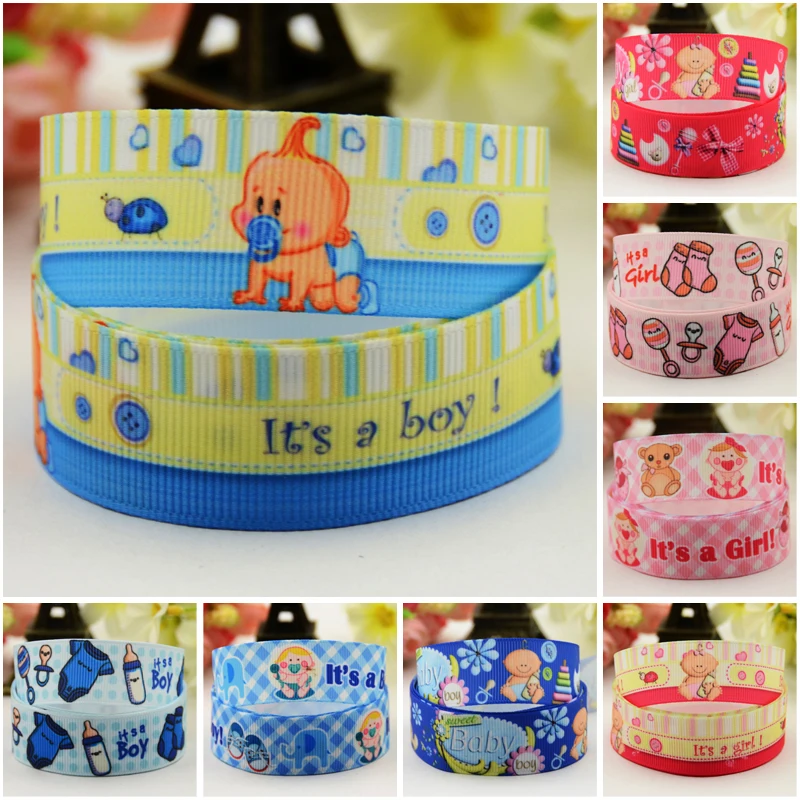 22mm 25mm 38mm 75mm Ruban satin It's a boy & Girl Cartoon Character printed Grosgrain Ribbon party decoration 10 Yards