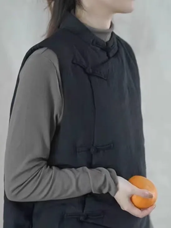 

Корейский женский джет больших размеров, теплый хлопковый жилет с украшением на пуговицах, повседневная свободная зимняя верхняя одежда