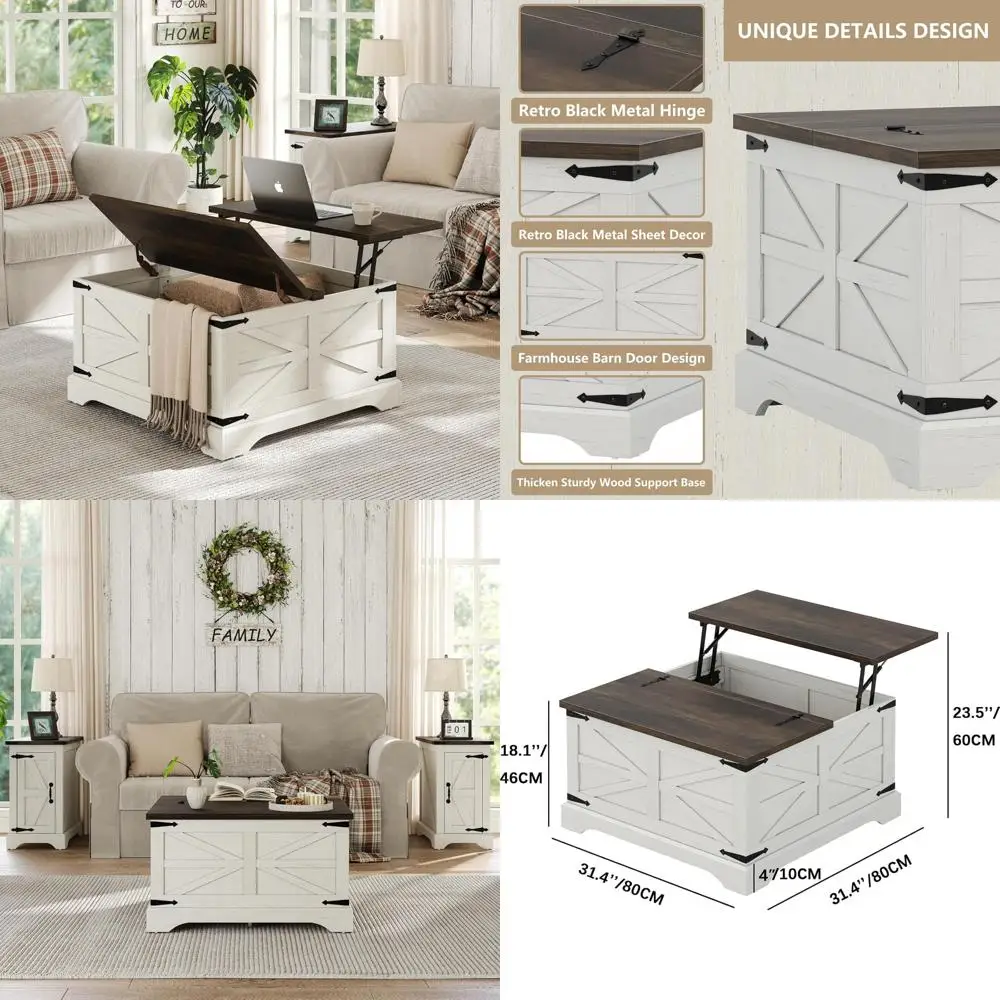 

Lift Top Square Coffee Table with Large Storage for Living Room, Wooden Center Table Rustic Style