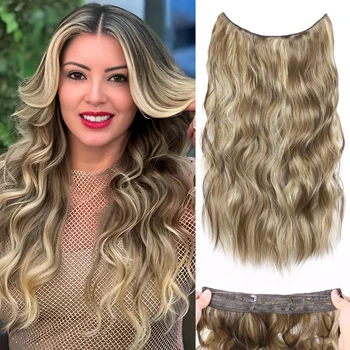Extensions de cheveux synthétiques à Clips, postiche Invisible longue ondulée en ligne de poisson pour femmes, Extension de cheveux en ligne de poisson 2Clips
