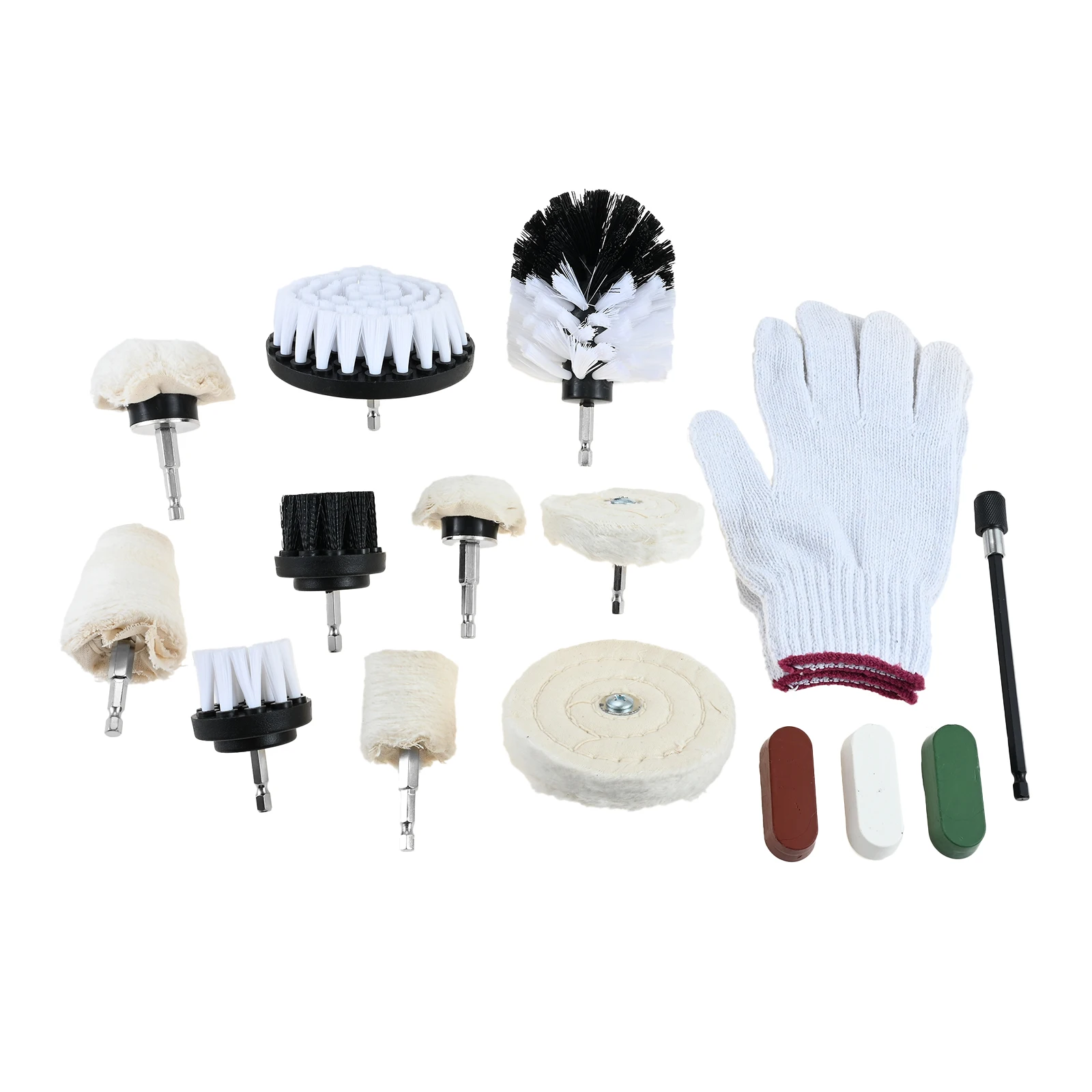 

14pcs Drill Polishing Wheel and Polishing Compound, Soft Drill Brush W/ 1/4 Shank and Gloves for Metal/Steel/Jewelry/Wood/Glass