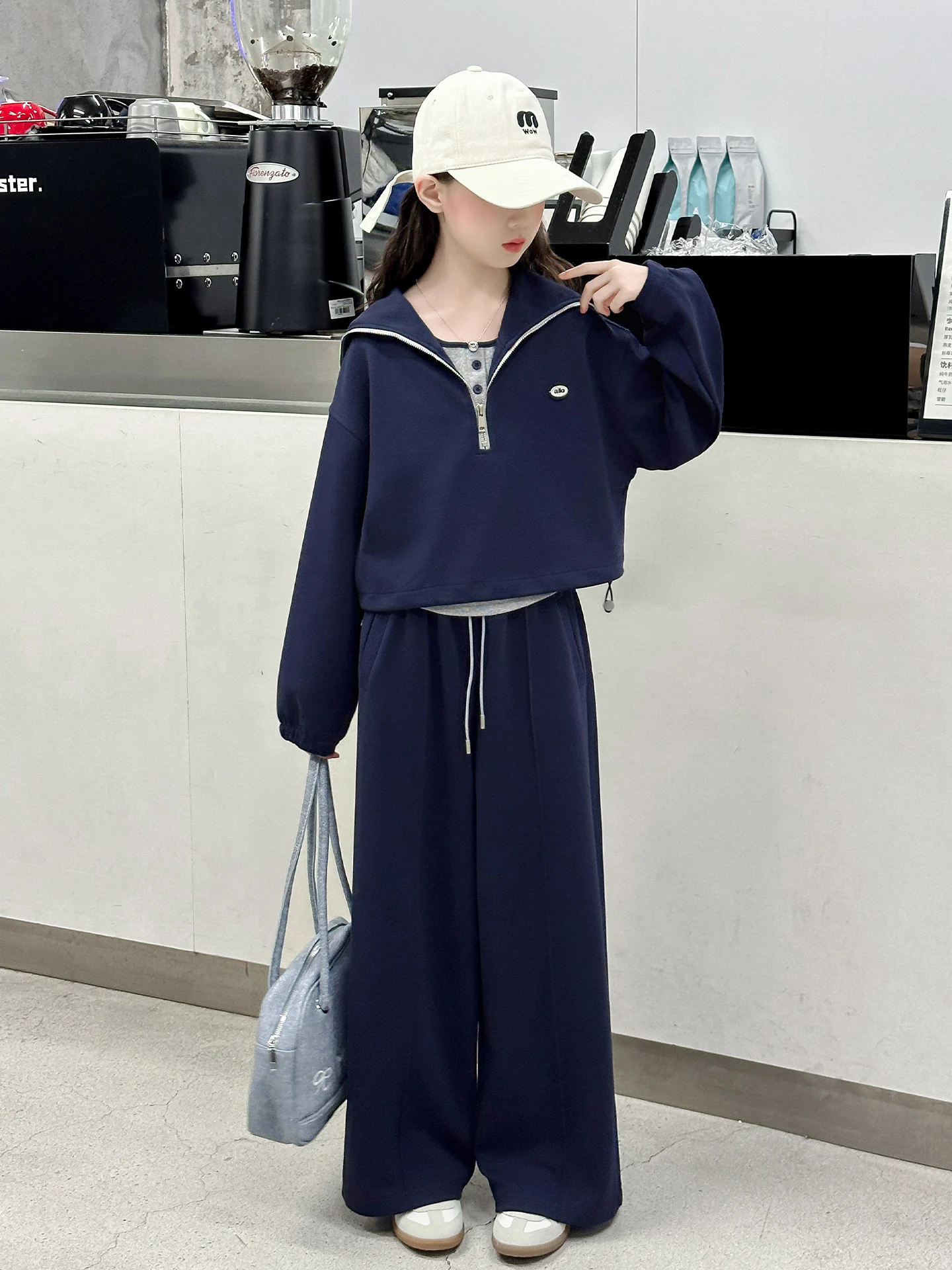 

Girls Casual Fashion Set Autumn Clothes Wide Leg Pants Three Piece Suite Korean Style Children's Clothing Long Sleeve Cotton